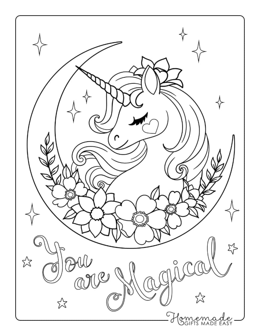 You Are Magical Moon Stars Flowers Beautiful Unicorn Tracing Shape Pdf Free Vectors